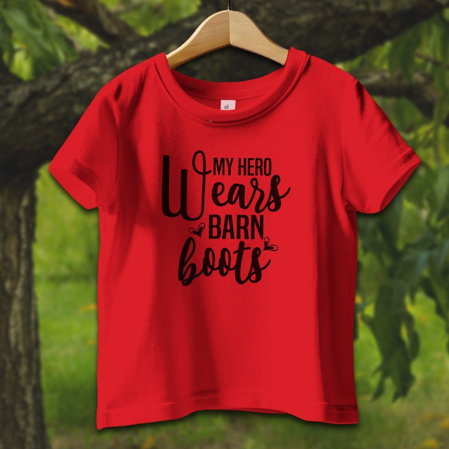 Baby Shirts T-Shirt Infant / 12 Months / Red My Hero Wears Barn Boots - Baby Shirt