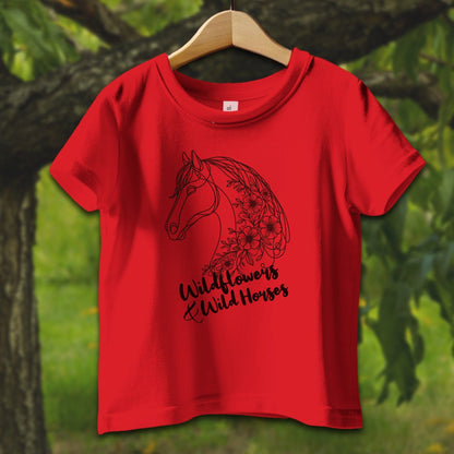 Baby Shirts T-Shirt Infant / 12 Months / Red Wildflowers And Wild Horses - Baby Shirt