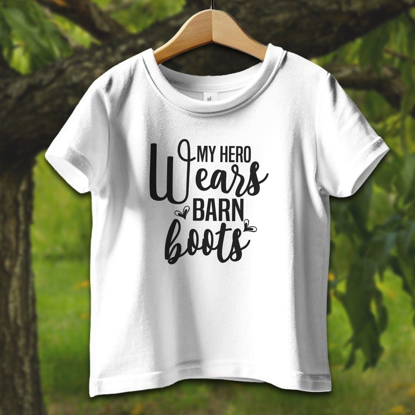 Baby Shirts T-Shirt Infant / 12 Months / White My Hero Wears Barn Boots - Baby Shirt