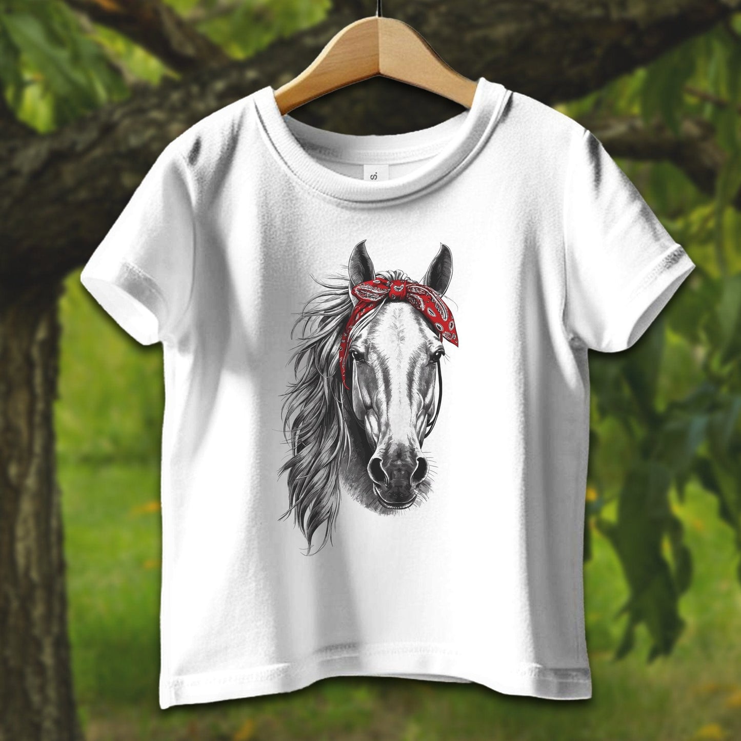 Baby Shirts T-Shirt Infant / 12 Months / White Stylish Horse with Red Bandana - Baby Shirt