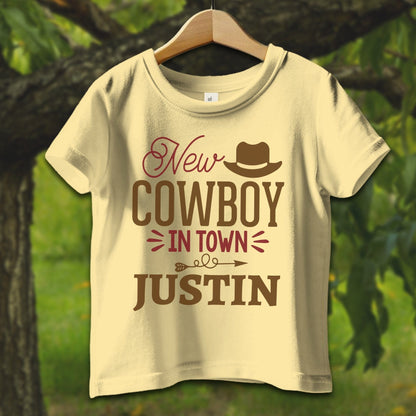 Baby Shirts T-Shirt Infant / 6 Months / Butter Personalized New Cowboy In Town - Baby Shirt