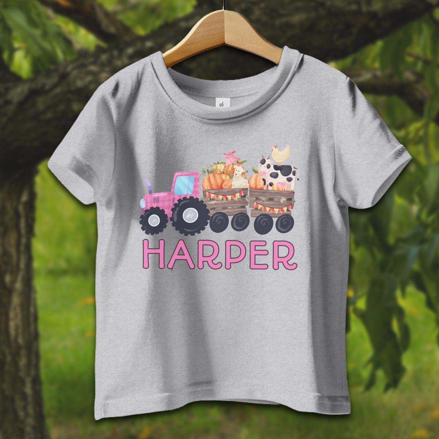 Baby Shirts T-Shirt Infant / 6 Months / Heather Personalized Cute Pink Tractor - Baby Shirt