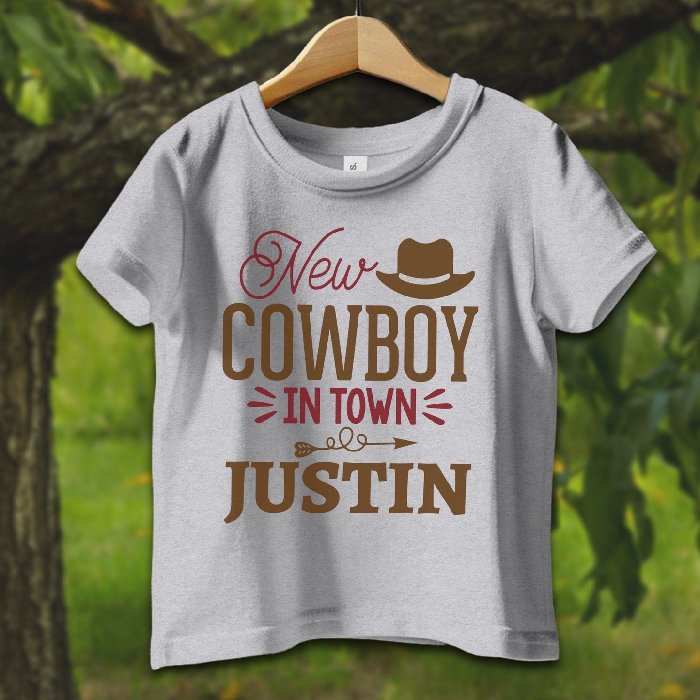 Baby Shirts T-Shirt Infant / 6 Months / Heather Personalized New Cowboy In Town - Baby Shirt