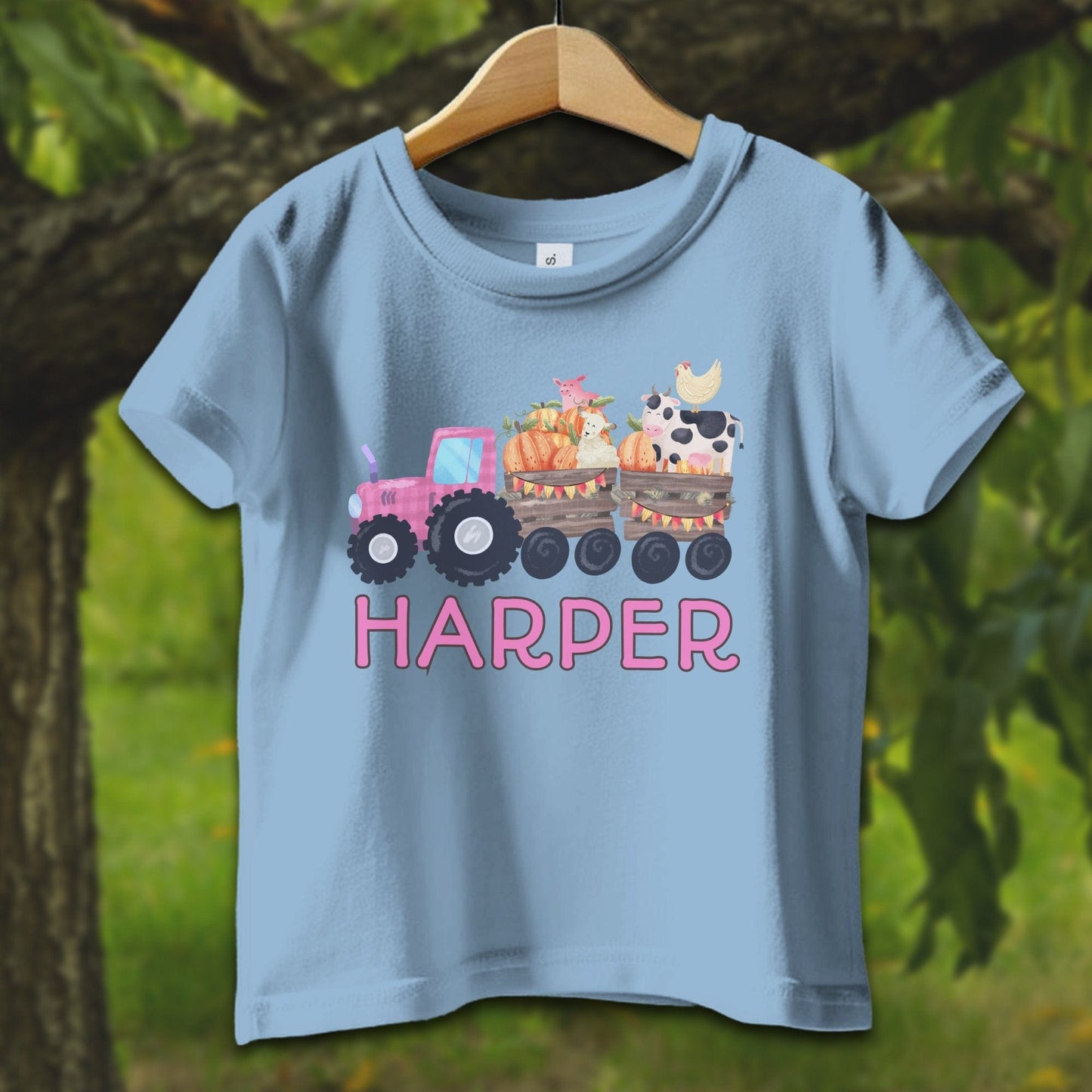 Baby Shirts T-Shirt Infant / 6 Months / Light Blue Personalized Cute Pink Tractor - Baby Shirt