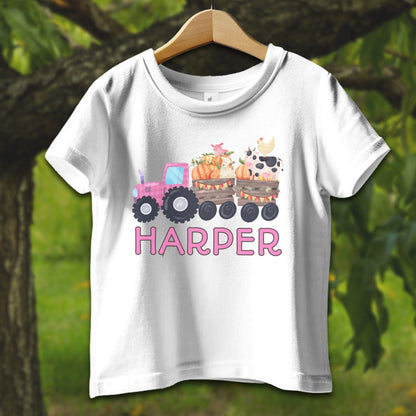 Baby Shirts T-Shirt Infant / 6 Months / White Personalized Cute Pink Tractor - Baby Shirt