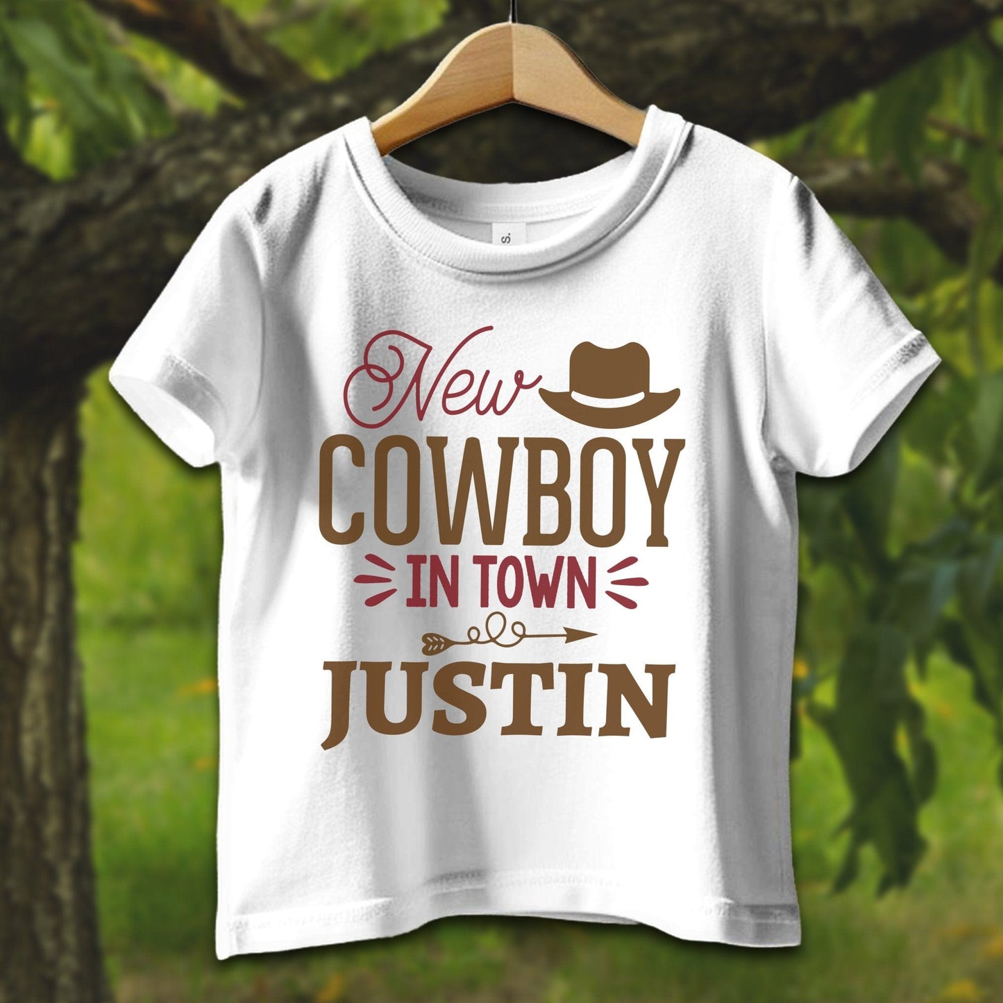 Baby Shirts T-Shirt Infant / 6 Months / White Personalized New Cowboy In Town - Baby Shirt