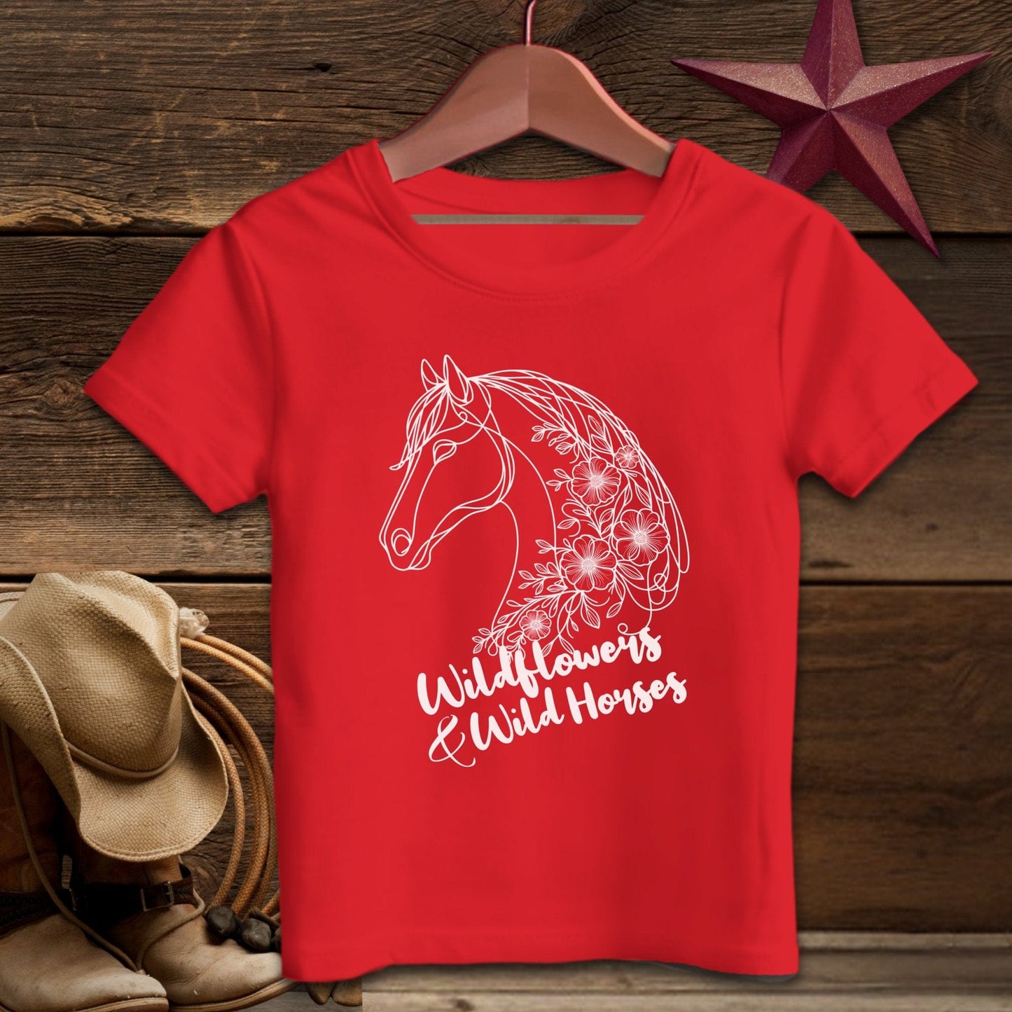 Baby Shirts T-Shirt Infant / Red / 6 Months Wildflowers And Wild Horses - Baby Shirt