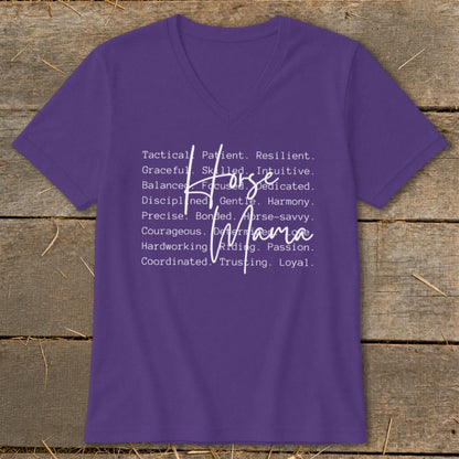 Purple t-shirt with "Horse Mama" and descriptive words in white text.