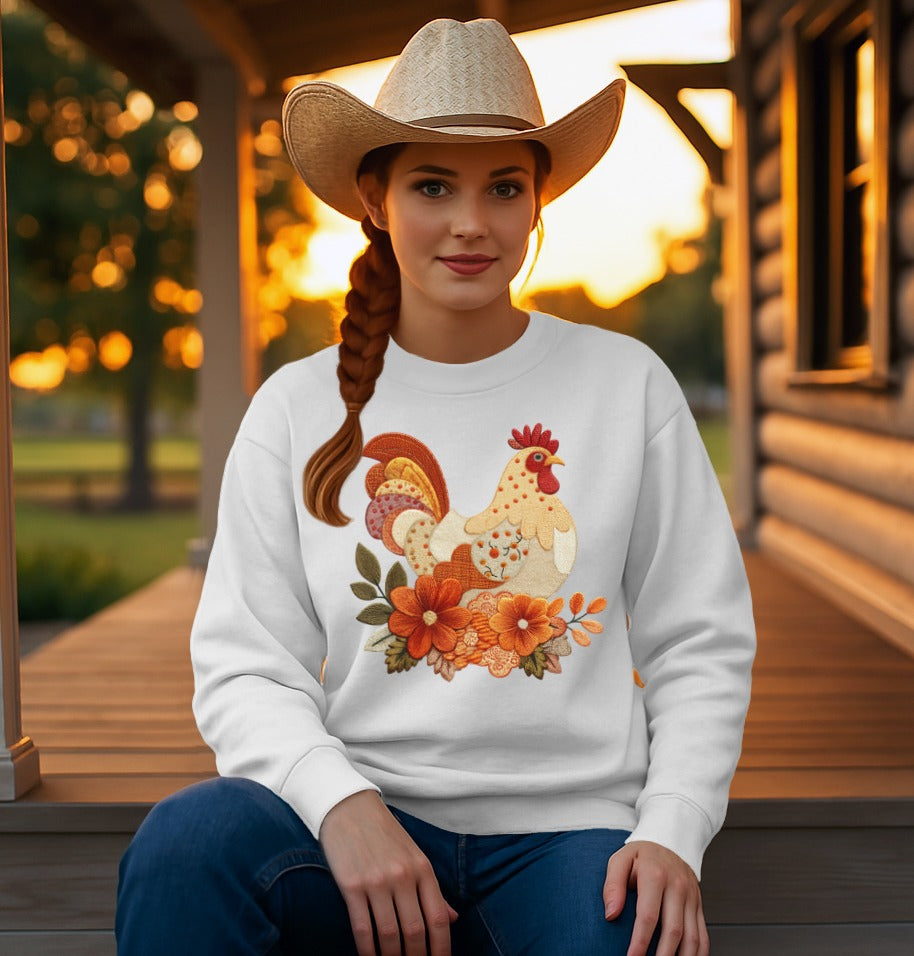 Vibrant Rooster Design on White Sweatshirt product