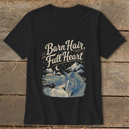 Black t-shirt with "Barn Hair, Full Heart" graphic featuring a woman and horse.