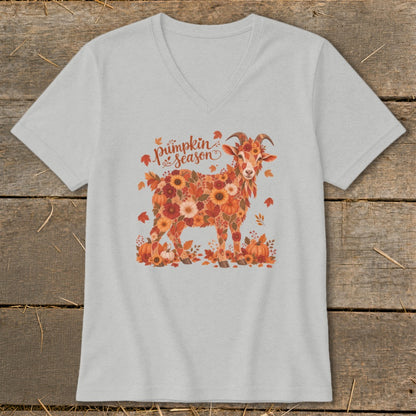 Light grey t-shirt with a floral goat graphic and "pumpkin season" text.