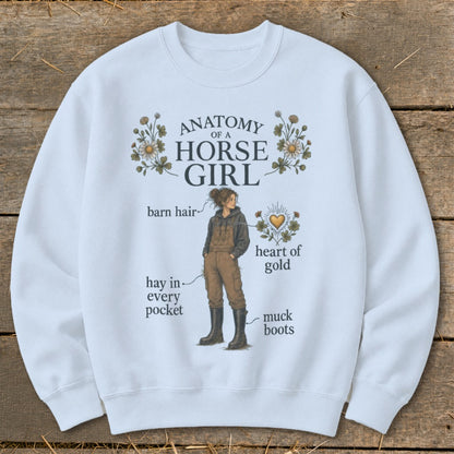 "Anatomy of a Horse Girl" graphic with text labels and illustrated elements.