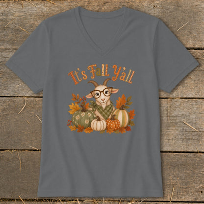 Goat in glasses with pumpkins and "It's Fall Y'all" text.