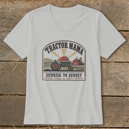 Tractor Mama design with tractor, barn, and sunrise text "Sunrise to Sunset".