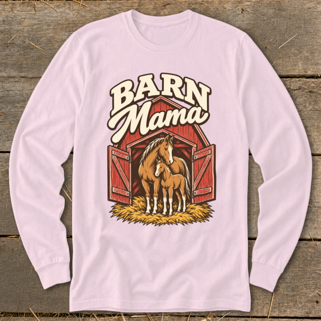 Barn Mama graphic with horses in an open red barn.
