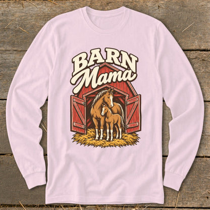 Barn Mama graphic with horses in an open red barn.