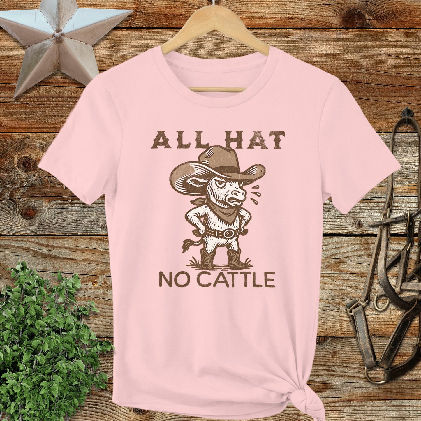 All Hat No Cattle Funny Cowboy Graphic Tee Shirt