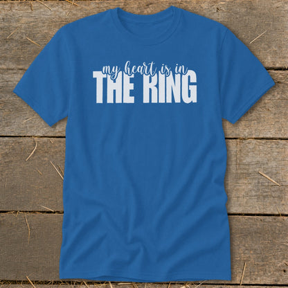 Blue t-shirt with white text reading "my heart is in THE RING".
