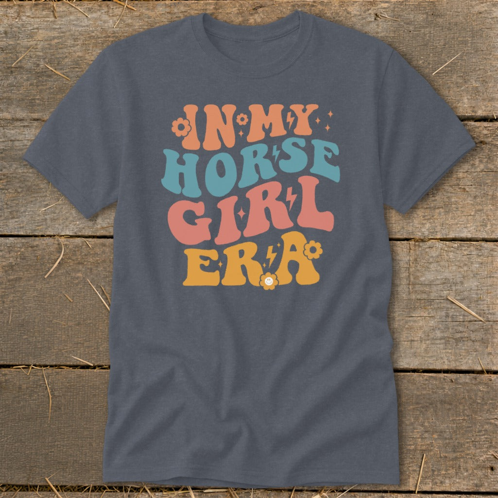 "In My Horse Girl Era" text in groovy font with floral and lightning bolt accents.