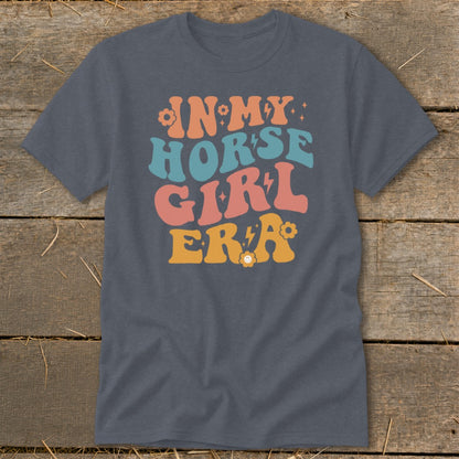 "In My Horse Girl Era" text in groovy font with floral and lightning bolt accents.