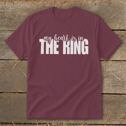 Maroon t-shirt with white text "my heart is in THE RING".