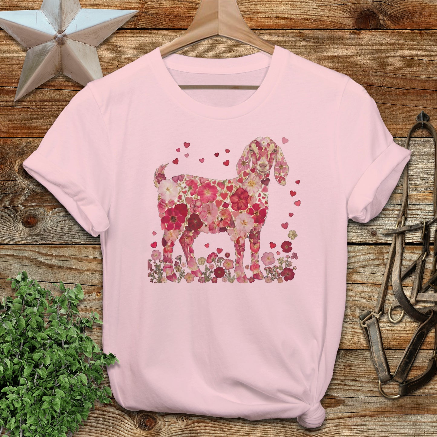 Floral Goat Graphic with Hearts T-shirt