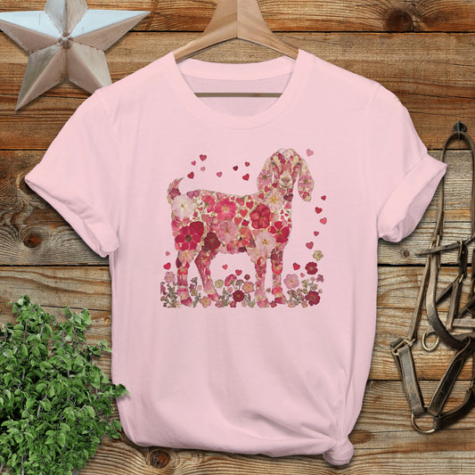Floral Goat Graphic with Hearts T-shirt