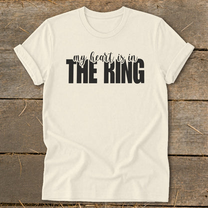 Cream t-shirt with black text that says "my heart is in THE RING".