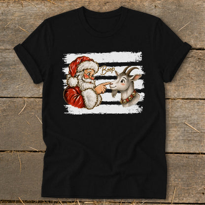 Santa boops a goat on the nose with the word "Boop" above.