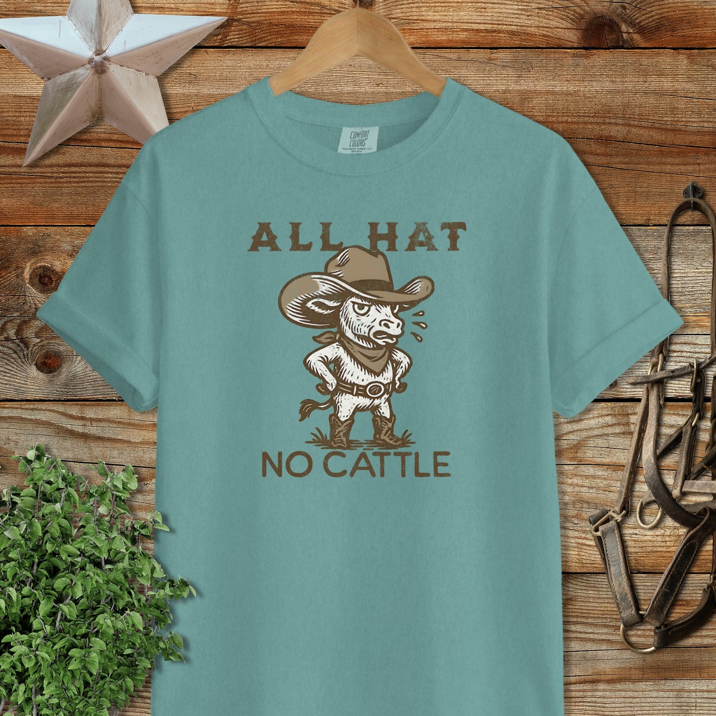 All Hat No Cattle Funny Cartoon Cowboy Shirt