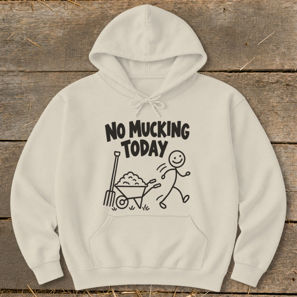 Cream hoodie with black text and stick figure illustration.