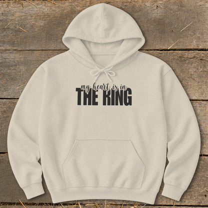 Cream hoodie with "my heart is in THE RING" text.