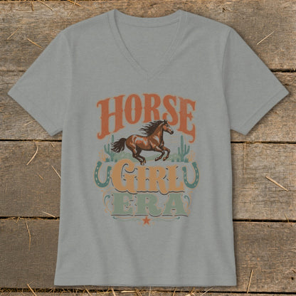 Gray t-shirt with "HORSE GIRL ERA" text, running horse, cacti, and horseshoes graphic.