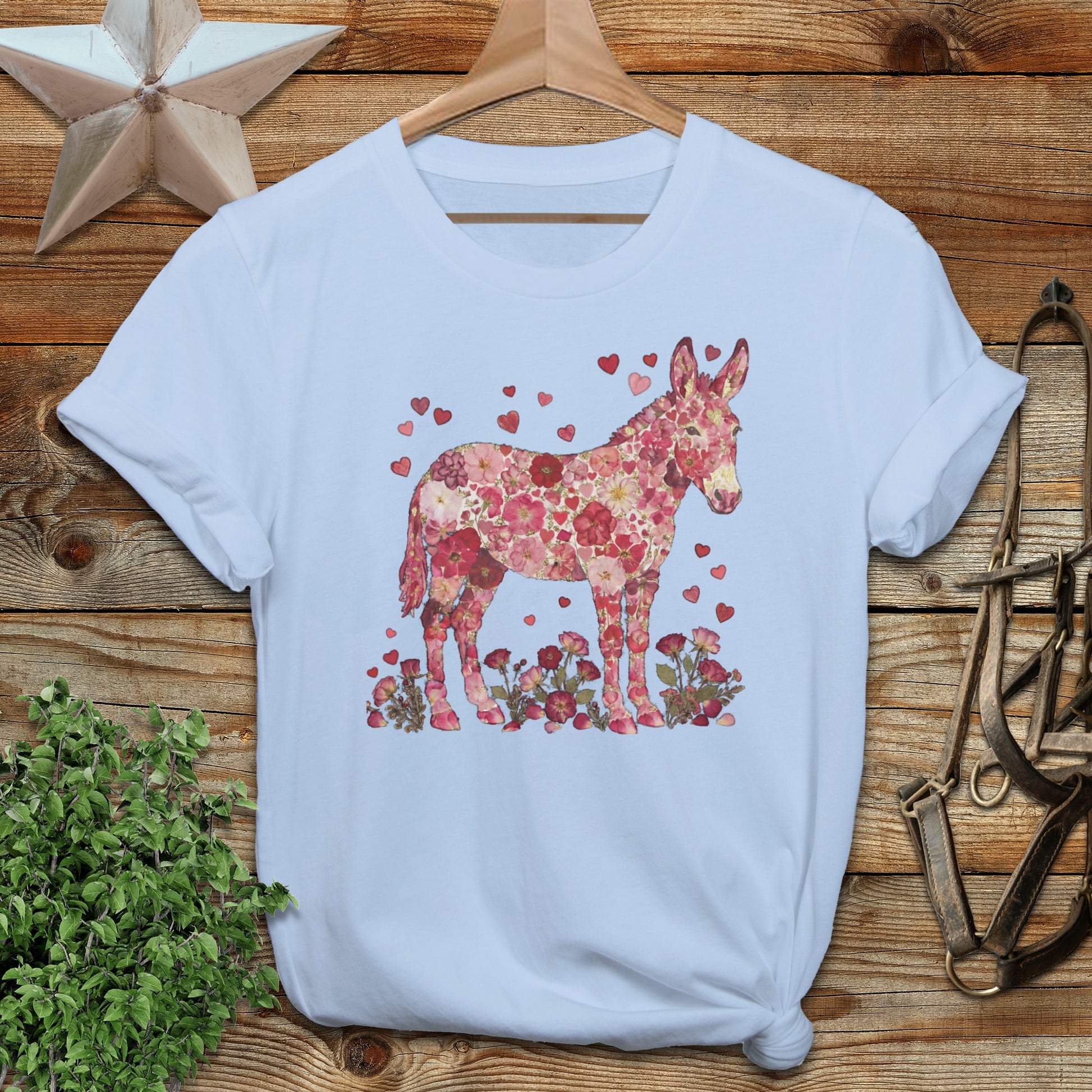 Floral Donkey with Hearts Graphic Artwork T-shirt