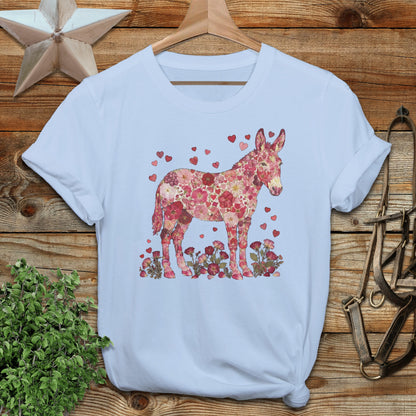 Floral Donkey with Hearts Graphic Artwork T-shirt