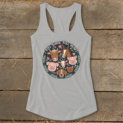 Gray tank top with a circular farm animal graphic and text.