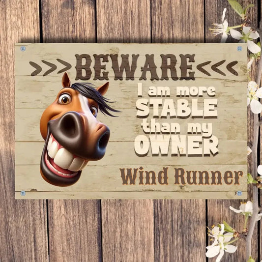 Custom Barn Sign 4 hole aluminum signage Horizontal / n/a / 8in x 12in Personalized Beware of Owner - Stall Sign