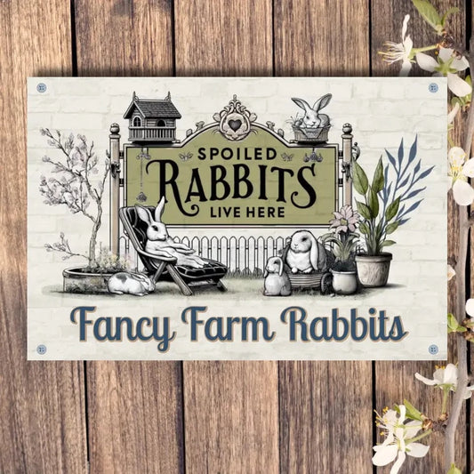 Custom Barn Sign 4 hole aluminum signage Horizontal / n/a / 8in x 12in Personalized Spoiled Rabbits - Rabbit Hutch Sign