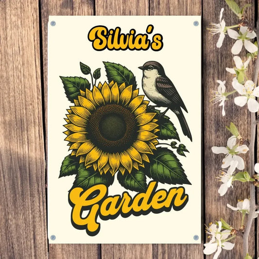 Custom Barn Sign 4 hole aluminum signage Vertical / n/a / 16in x 12in Custom Sunflower with Bird Garden Sign