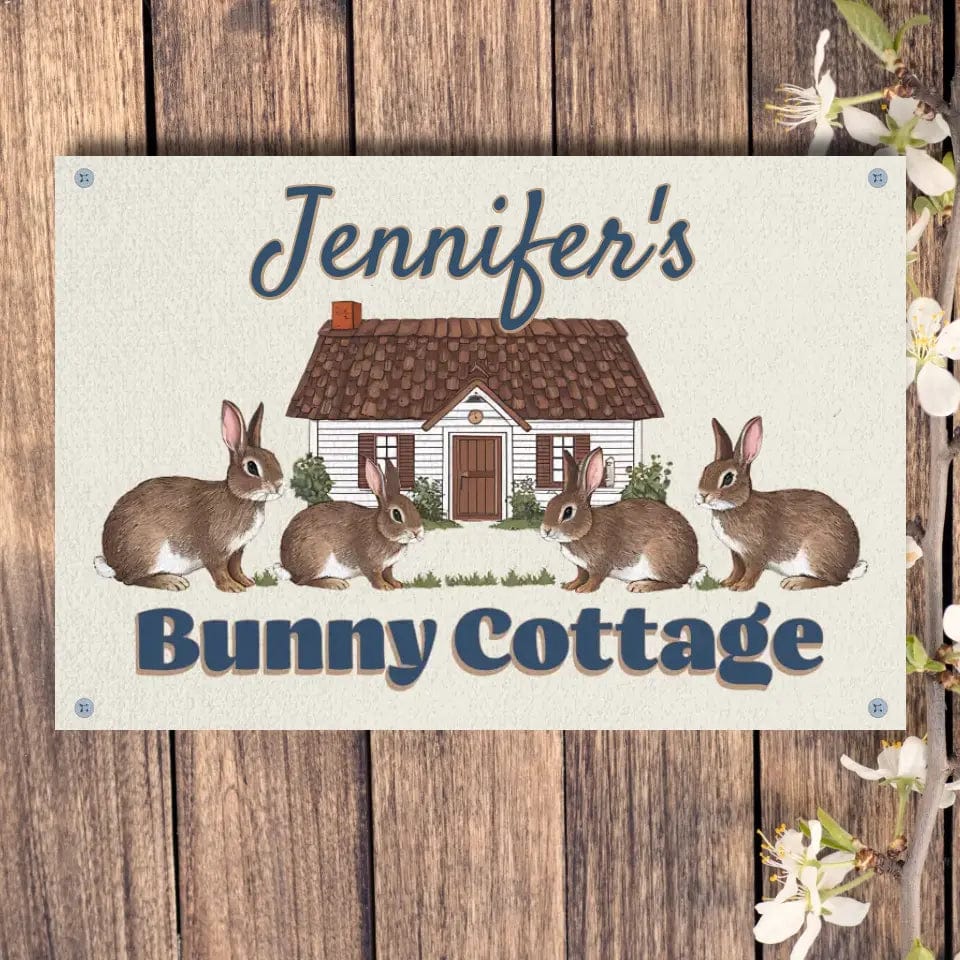 Custom Design 4 hole aluminum signage Horizontal / n/a / 8in x 12in Personalized Bunny Cottage - Rabbit Hutch Sign