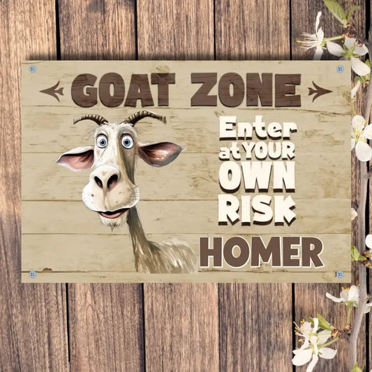 Custom Design 4 hole aluminum signage Horizontal / n/a / 8in x 12in Personalized Goat Zone Stall Sign