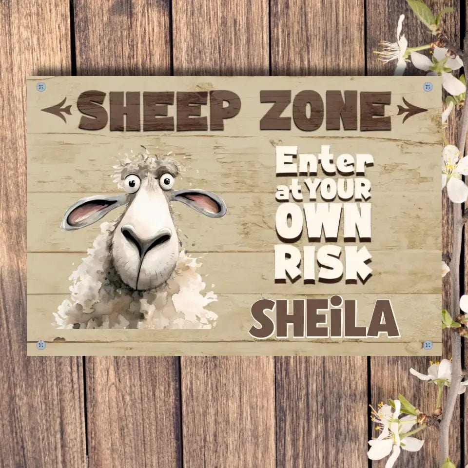 Custom Design 4 hole aluminum signage Horizontal / n/a / 8in x 12in Personalized Sheep Zone Stall Sign copy