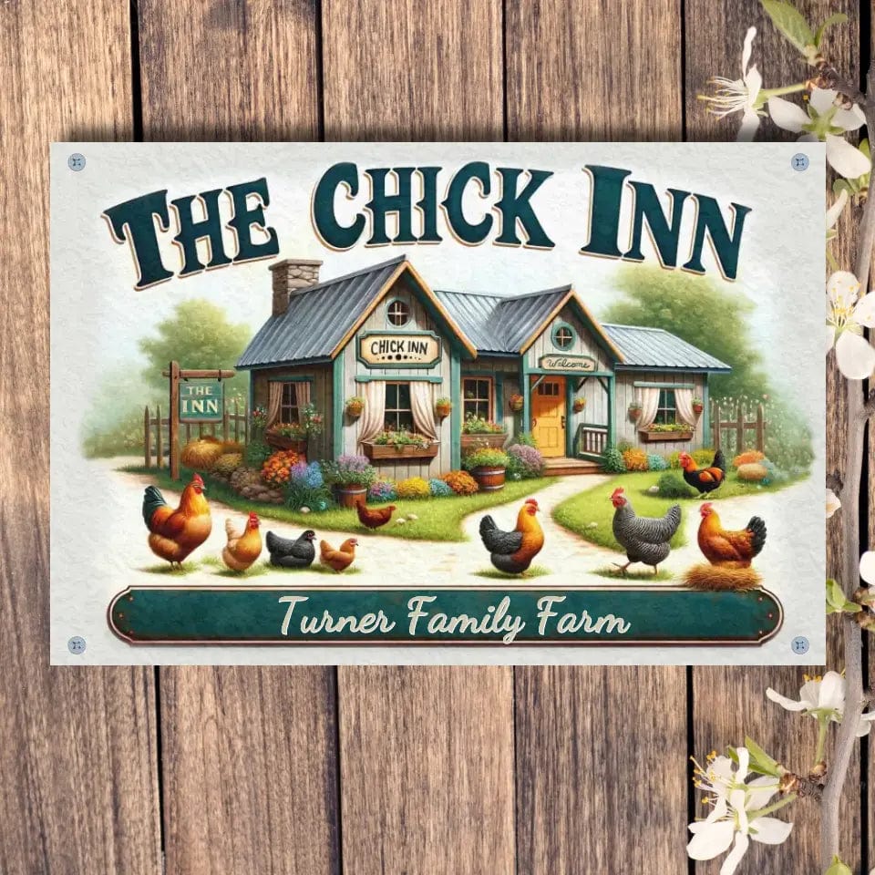 Custom Design 4 hole aluminum signage Horizontal / n/a / 8in x 12in Personalized The Chick Inn - Chicken Coop Sign