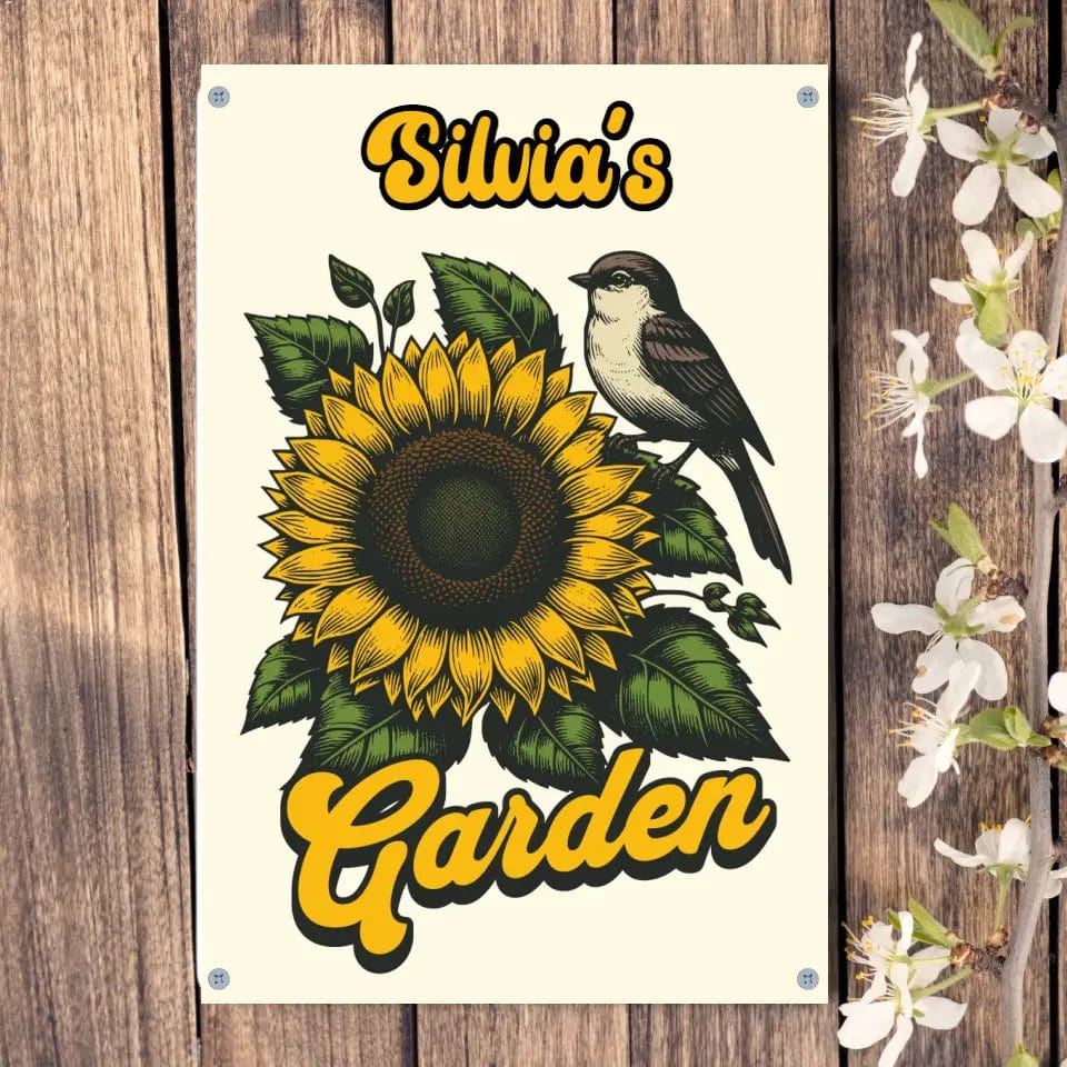 Custom Design 4 hole aluminum signage Vertical / n/a / 16in x 12in Custom Sunflower with Bird Garden Sign