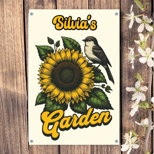 Custom Design 4 hole aluminum signage Vertical / n/a / 16in x 12in Custom Sunflower with Bird Garden Sign