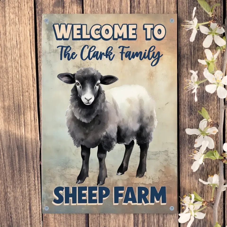 Custom Design 4 hole aluminum signage Vertical / n/a / 16in x 12in Personalized Welcome to My Sheep Farm Sign