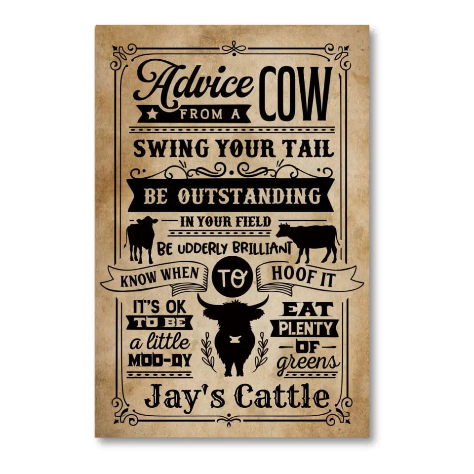 Custom Design Custom Advice from a Cow Canvas Wall Art