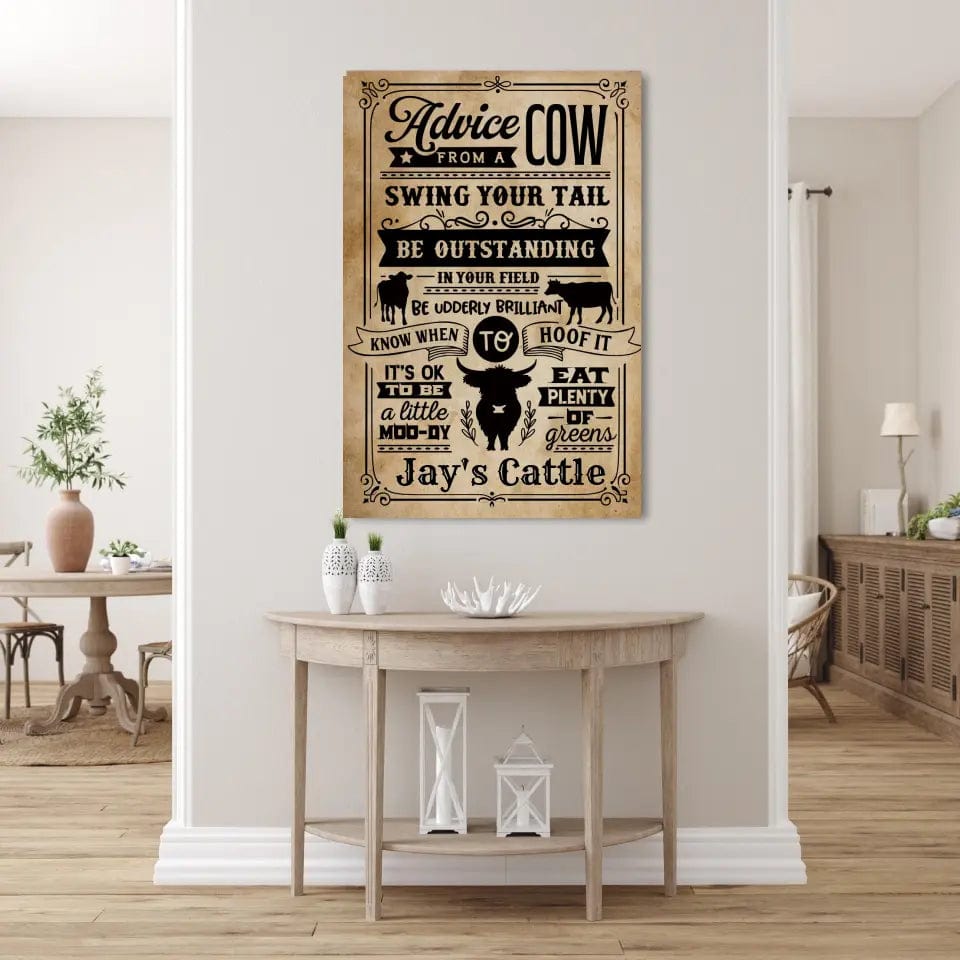 Custom Design Custom Advice from a Cow Canvas Wall Art