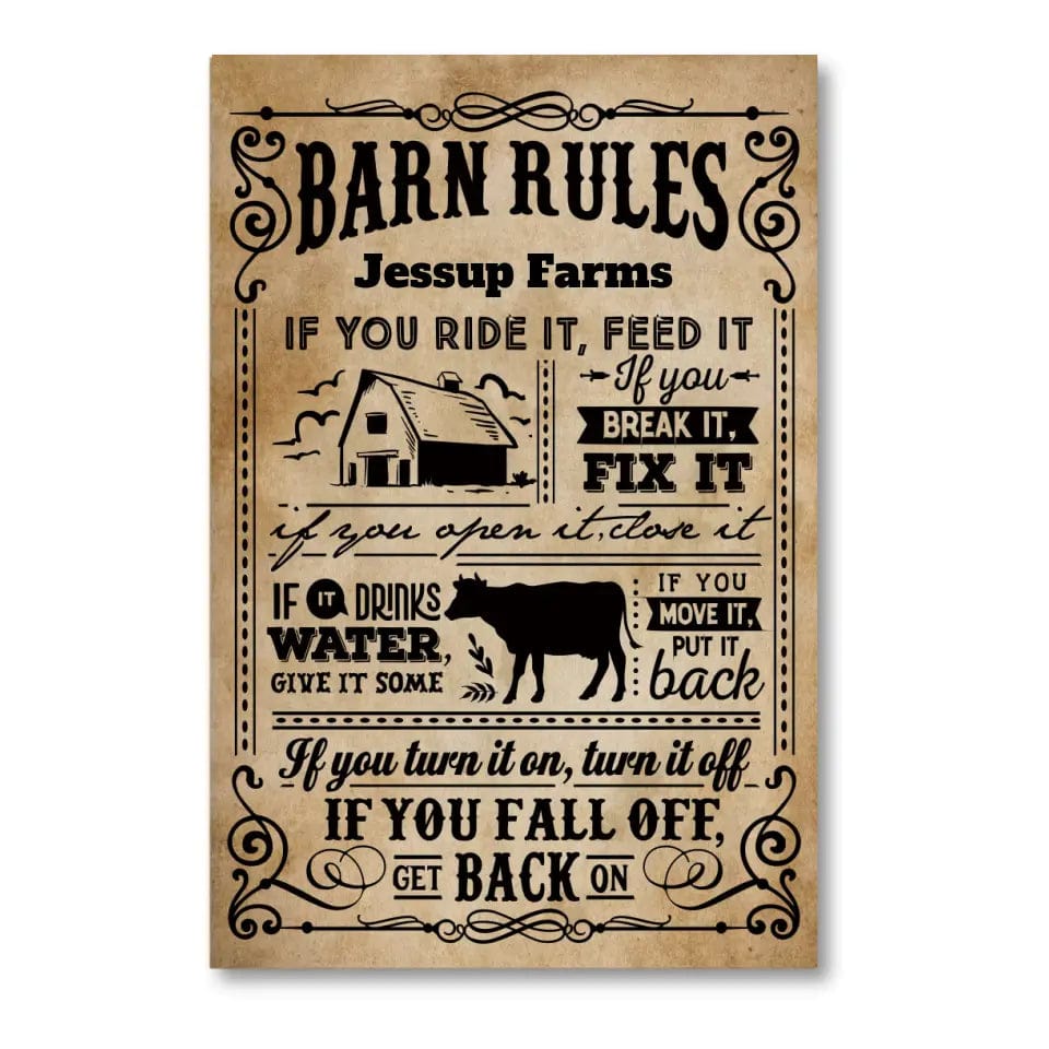 Custom Design Custom Barn Rules Canvas Wall Art