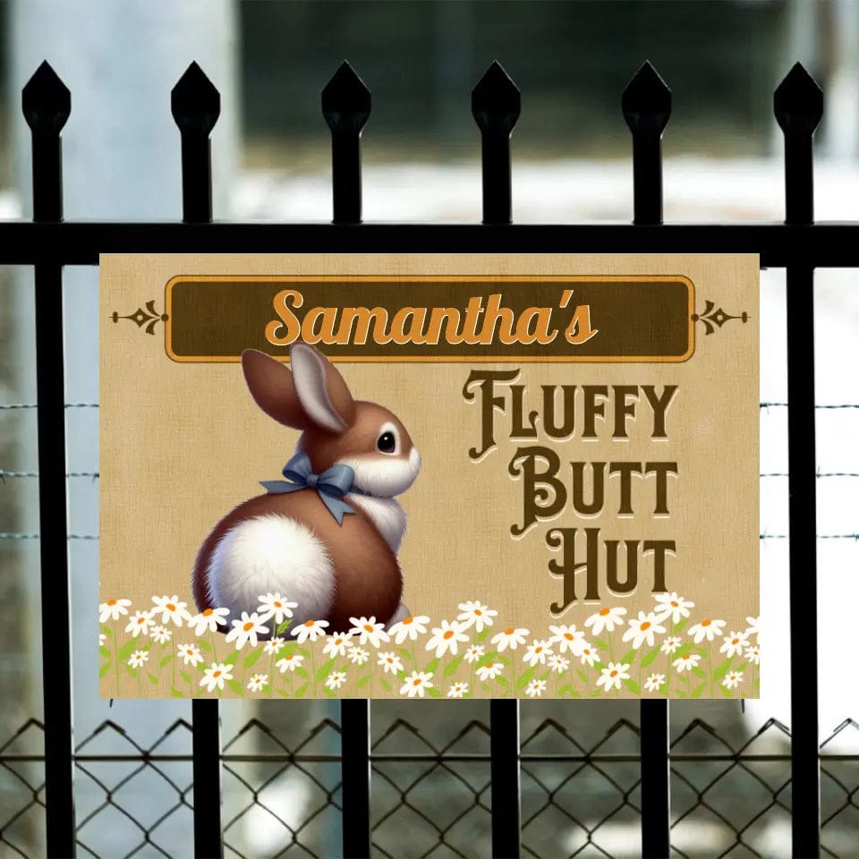 Custom Design Personalized Fluffy Butt Hut - Rabbit Hutch Sign